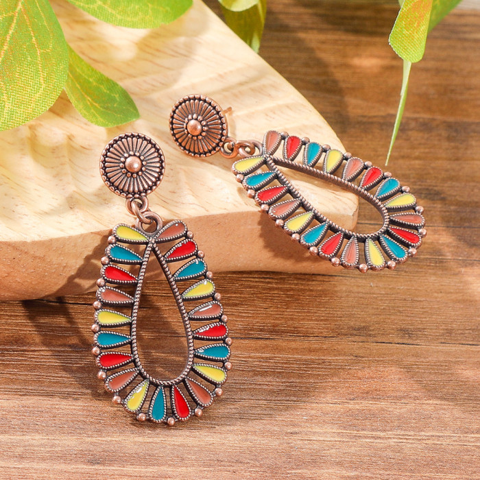 New Hot-Selling Ethnic Vacation Style Colorful Oil Drop Earrings Yunnan Travel Earrings Wholesale Versatile Design Sense