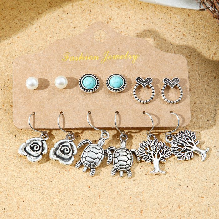 Hot-Selling Popular Jewelry Bohemian Style Turquoise Earrings Animal Geometric Metal Earrings Drop Earrings