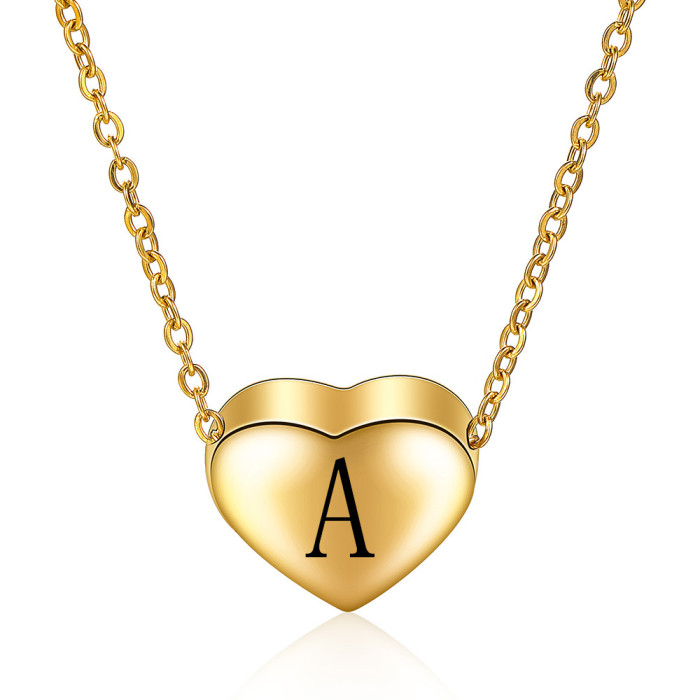 Amazon Wish Hot Sale Stainless Steel Versatile Heart Pendant 26 English Letters Titanium Steel Collarbone Chain Necklace Wholesale