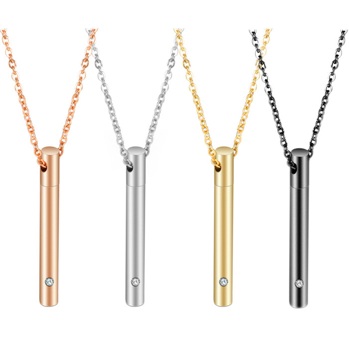 Style Simple Geometric Long Titanium Steel Urn Necklace Memorial Pet Creative Openable Perfume Bottle