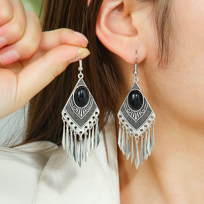 Hot-Selling Retro Ethnic Style Earrings for Tourist Attractions, Unique Creative Geometric Tassel Earrings Wholesale
