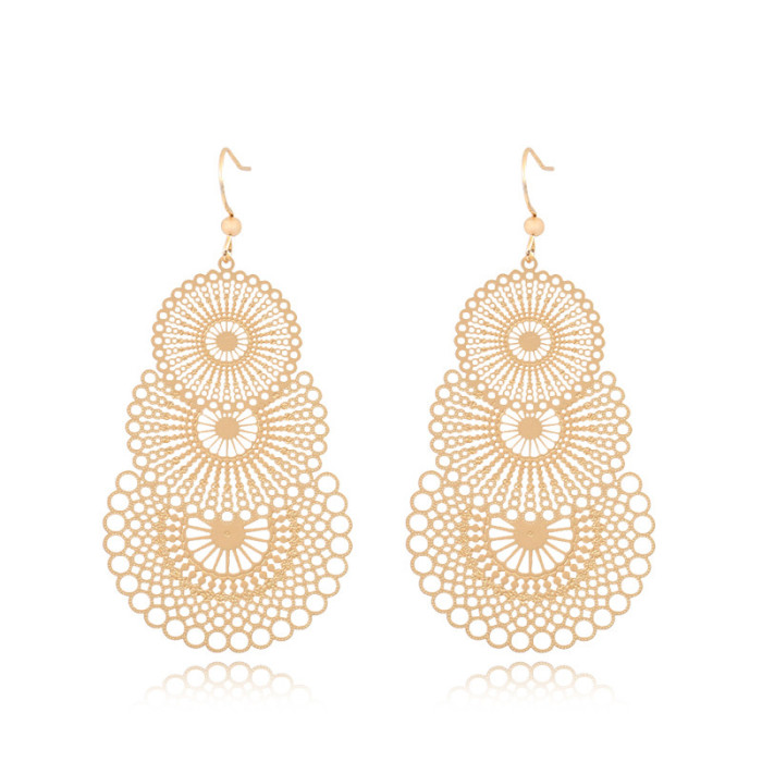 Gold Jewelry INS Style Geometric Leaf Copper Earrings Hollow Leaf Texture Natural Earrings Wholesale