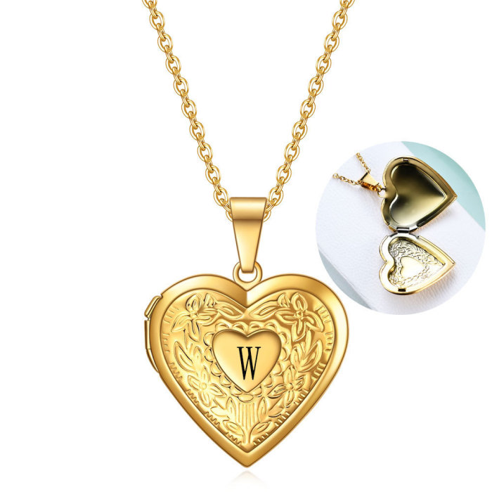 Stainless Steel Personalized Heart Pattern Openable Photo Frame Commemorative Titanium Steel 26 English Letters Penda...