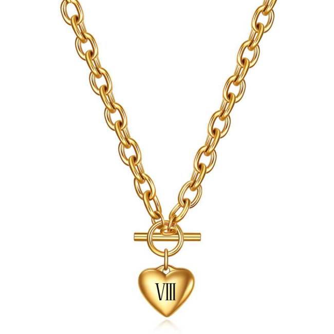 Hot Sale 18K Gold Plated Roman Numeral Heart OT Necklace Titanium Steel Stainless Steel Heart Pendant Necklace