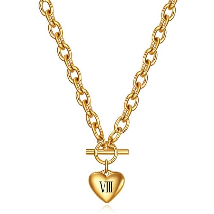 Hot Sale 18K Gold Plated Roman Numeral Heart OT Necklace Titanium Steel Stainless Steel Heart Pendant Necklace