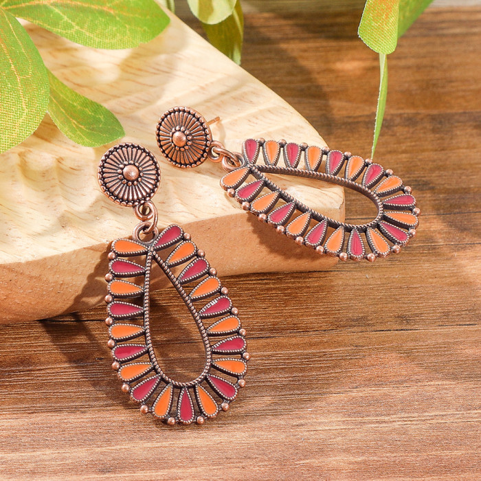 New Hot-Selling Ethnic Vacation Style Colorful Oil Drop Earrings Yunnan Travel Earrings Wholesale Versatile Design Sense