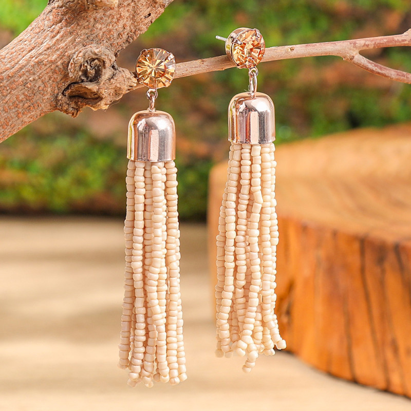 Original Design Super Beautiful Fashion Vacation Style Earrings Handmade Rattan Beige Earrings Elegant Versatile Retro Drop Earrings