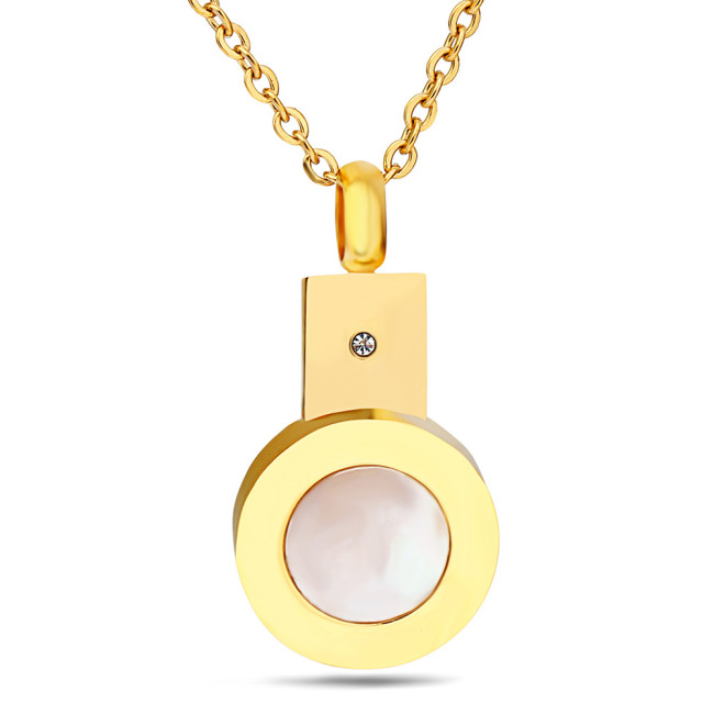 European and American Fashion Simple Trendy Stainless Steel 18K Gold Round Shell Inlaid Women's Personality Simple Titanium Steel Collarbone Necklace