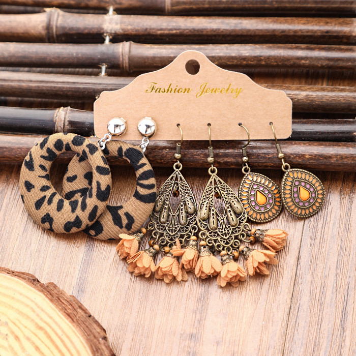 Autumn Winter New Fashion Retro Earrings Ethnic Vacation Style Leopard Print Water Drop Tassel Earrings Manufacturer...