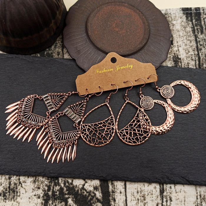 Hot Selling Set Tassel Earrings Exaggerated Jewelry Three-Pair Earring Set Ethnic Style Jewelry Wholesale, Jewelry Sets