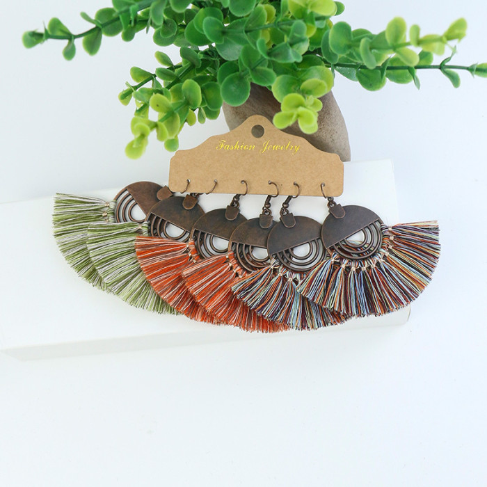 Ethnic Style Colorful Water Drop Tassel Earrings Turquoise Feather Flower Earrings Amazon New Model