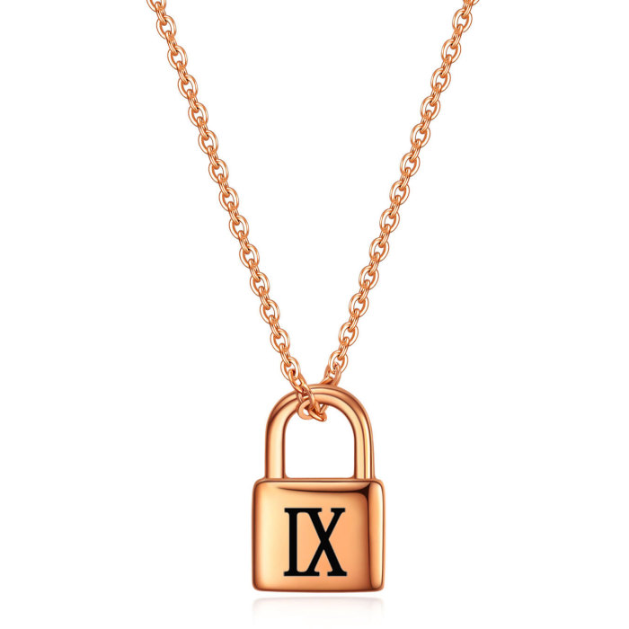 European and American Cross-Border Hot Sale 19MM Lock Head Lock Shape Personality Titanium Steel Versatile Roman Numeral Stainless Steel Necklace Wholesale