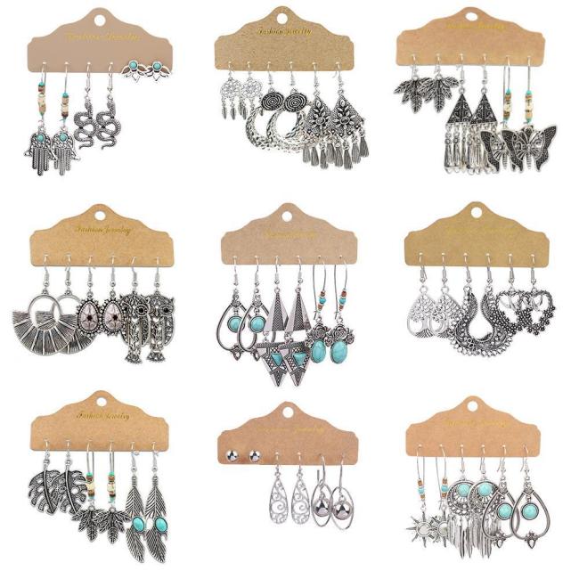 Amazon New European and American Exaggerated Earrings Irregular Silver Butterfly Tassel Earrings Set Women's Ethnic Style Earrings