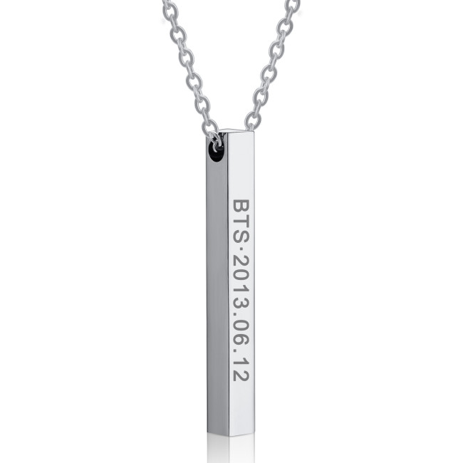 BTS Bulletproof Youth Group Merchandise Name Birthday Personalized Titanium Steel Stainless Steel 3D Long Bar Necklace Pendant Wholesale