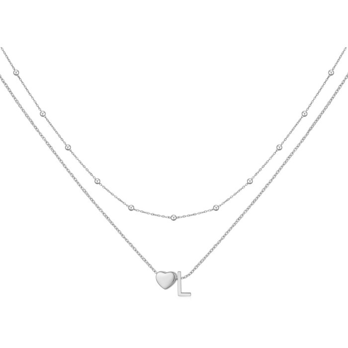 26 Initials Capital Letters Simple Necklace for Women Stainless Steel 3D Heart Letter Necklace Engravable Necklace Wh...