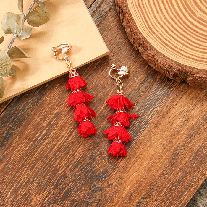 Fashion Chanel Style Handmade Colorful Flower Earrings Ear Clips Bohemian Vacation Style Super Fairy Ancient Style Ha...