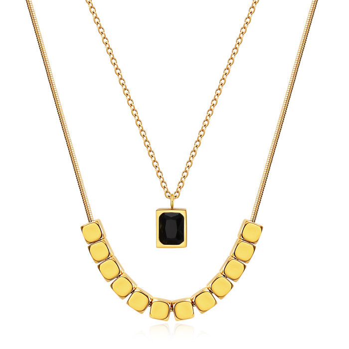 European and American Cross-Border New Fashion 3D Square Inlaid Diamond Fashion Collarbone Chain Necklace Set Versatile Simple Jewelry for Women