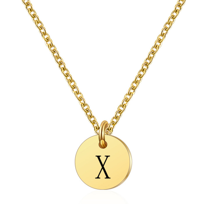 Round Stainless Steel 26 Capital Letters Versatile Collarbone Chain Ins Style European and American Women's Necklace Laser Logo Available