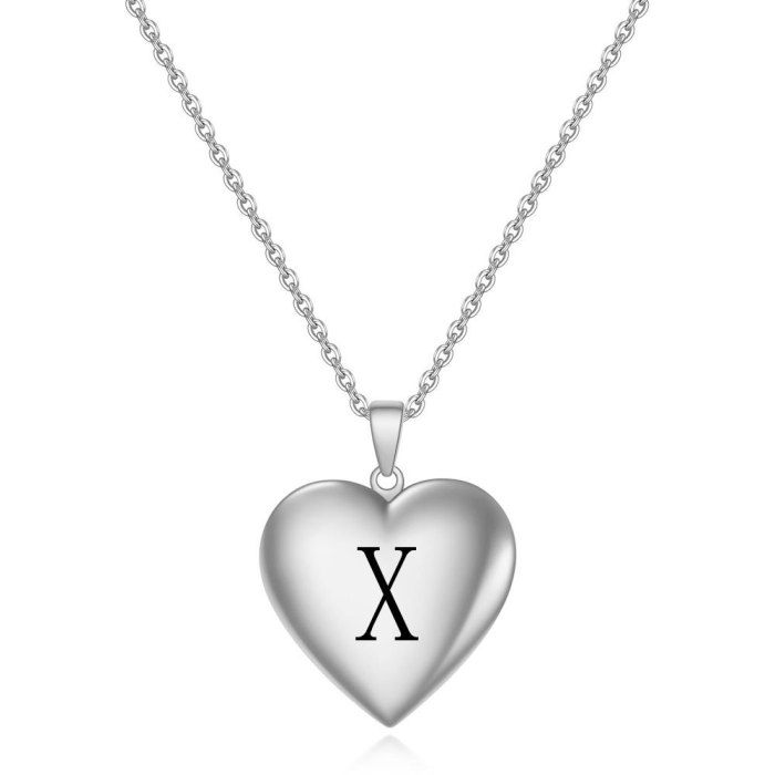 26 Letter Creative Commemorative Photo Openable Heart Pendant Titanium Steel Letter Heart Necklace Wholesale
