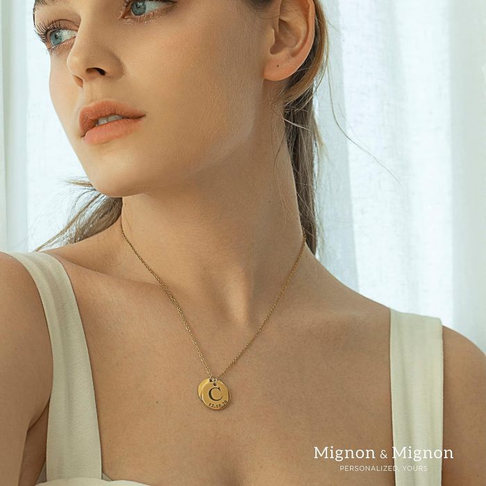 Wish Amazon New Style Fashionable Stainless Steel 13MM Smooth Round Laser Engraved Necklace Wholesale