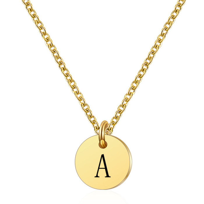 Round Stainless Steel 26 Capital Letters Versatile Collarbone Chain Ins Style European and American Women's Necklace Laser Logo Available