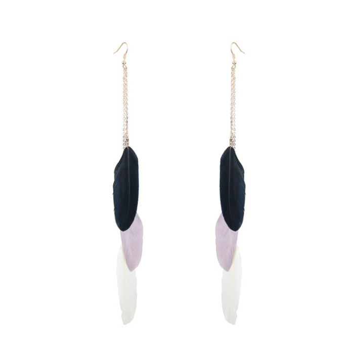 Ethnic Style Super Fairy Retro Long Feather Tassel Earrings Bohemian Vacation Versatile Long Leaf Earrings