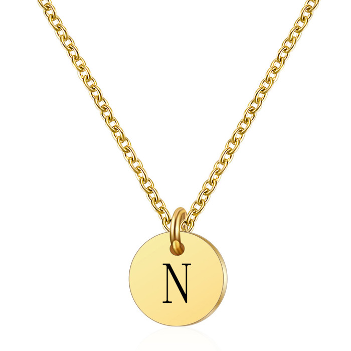 Round Stainless Steel 26 Capital Letters Versatile Collarbone Chain Ins Style European and American Women's Necklace Laser Logo Available
