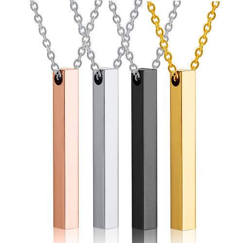 40MM Simple Fashion Engraved Pendant Long Necklace Stainless Steel Rectangular Laser Logo Necklace Wholesale for Women