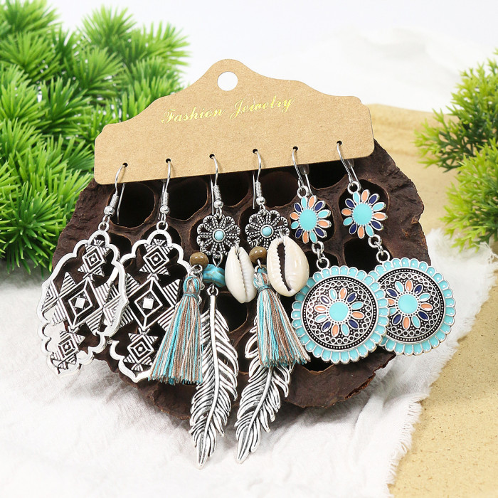 New Bohemian Long Chain Handmade Tassel Earrings Colorful Flower Vintage Earrings Palace Earrings Set, Jewelry Sets
