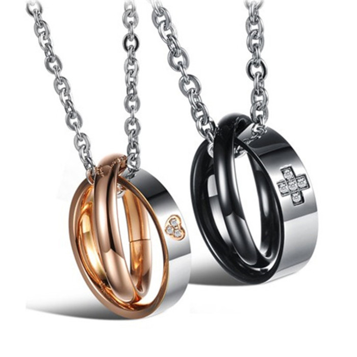 European and American Cross-border INS Simple Couple Hollow Double-layer Cross Heart Symmetrical Titanium Steel Necklace Valentine's Day Gift