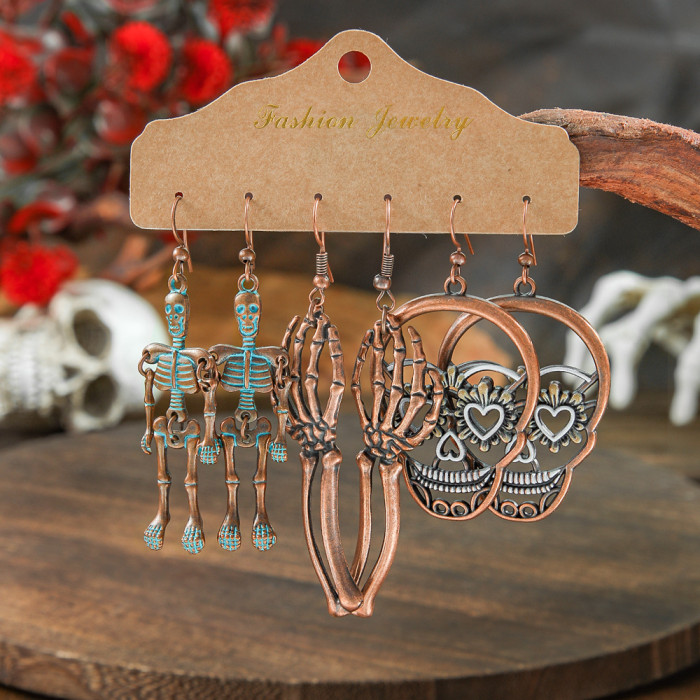 Hot-Selling Halloween Accessories Earring Set Dark Retro Horror Skull Ghost Hand Spider Earrings Wholesale, Jewelry Sets