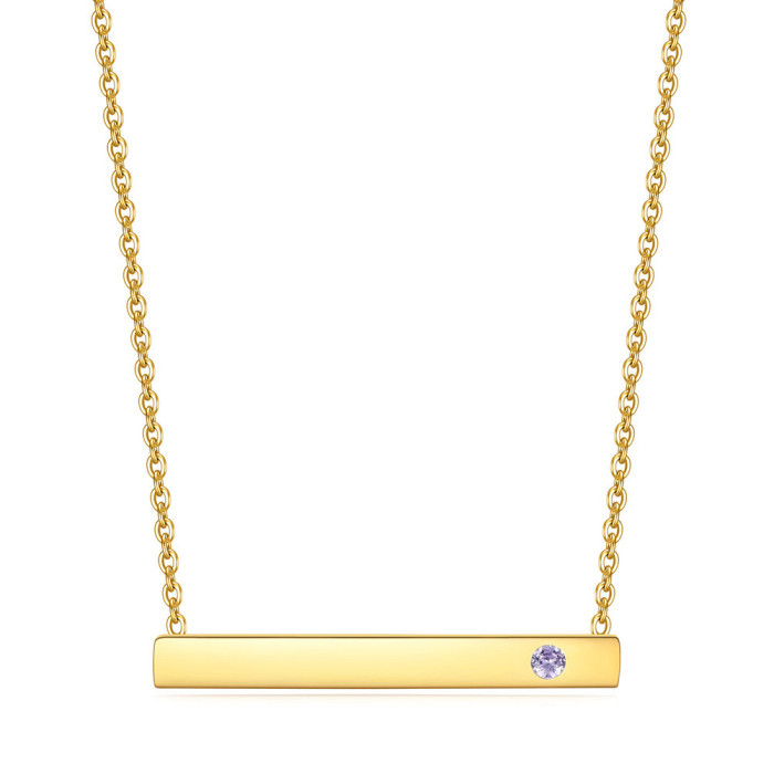 European and American Cross-Border New December Birthstone Rectangular Inlaid Diamond 18K Gold Collarbone Chain Necklace with Laser Logo