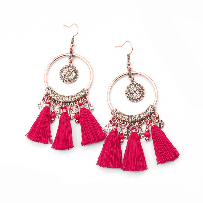New Fashion Chinese Style Red Versatile Earrings National Trend Retro Festive Tassel Earrings New Year Gift Wholesale