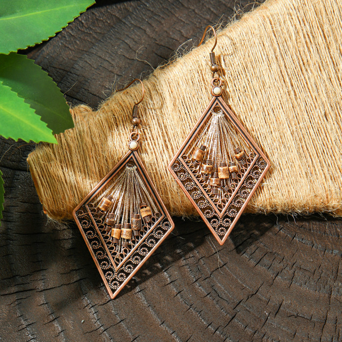Vintage Distressed Ethnic Vacation Style Earrings Yunnan Travel Wholesale Ear Accessories Handmade Woven Coffee Color Earrings