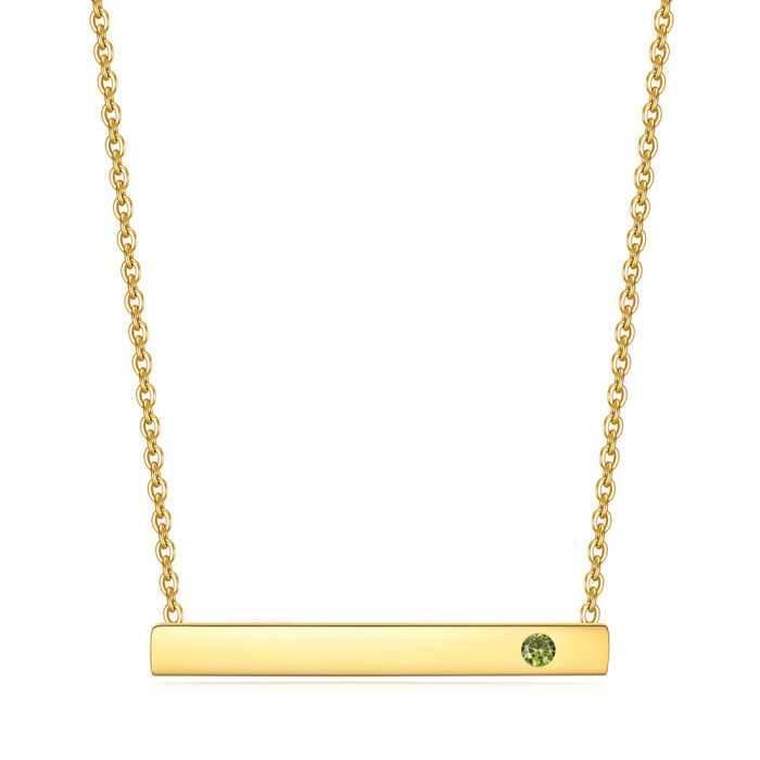 European and American Cross-Border New December Birthstone Rectangular Inlaid Diamond 18K Gold Collarbone Chain Necklace with Laser Logo
