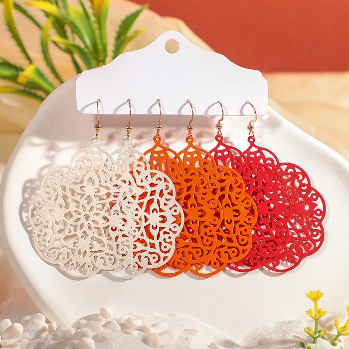 Foreign Trade Hot-Selling Colorful Yunnan Ethnic Vacation Style Hollow Earrings Creative Personality Exaggerated Ear...