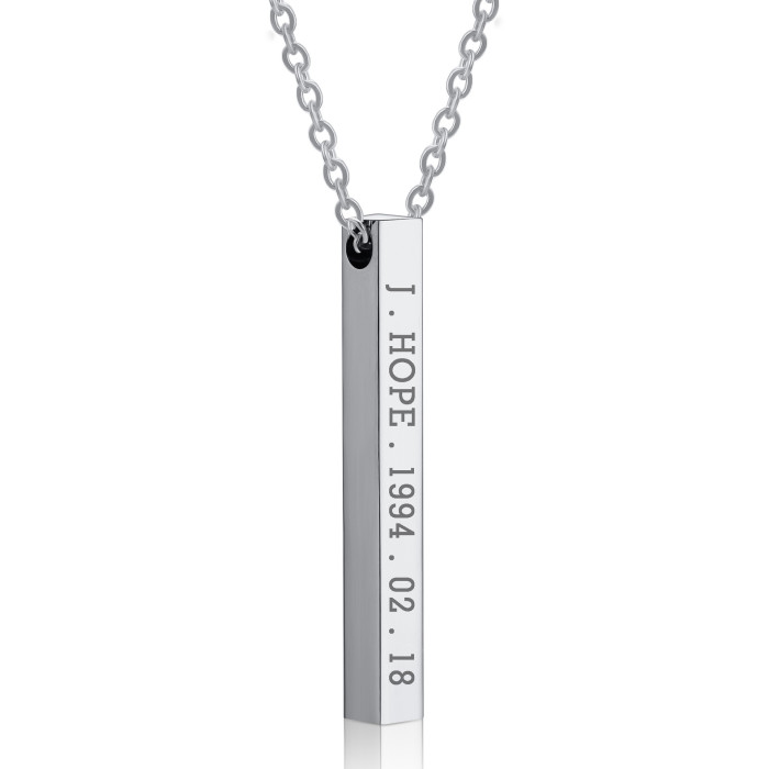 BTS Bulletproof Youth Group Merchandise Name Birthday Personalized Titanium Steel Stainless Steel 3D Long Bar Necklace Pendant Wholesale