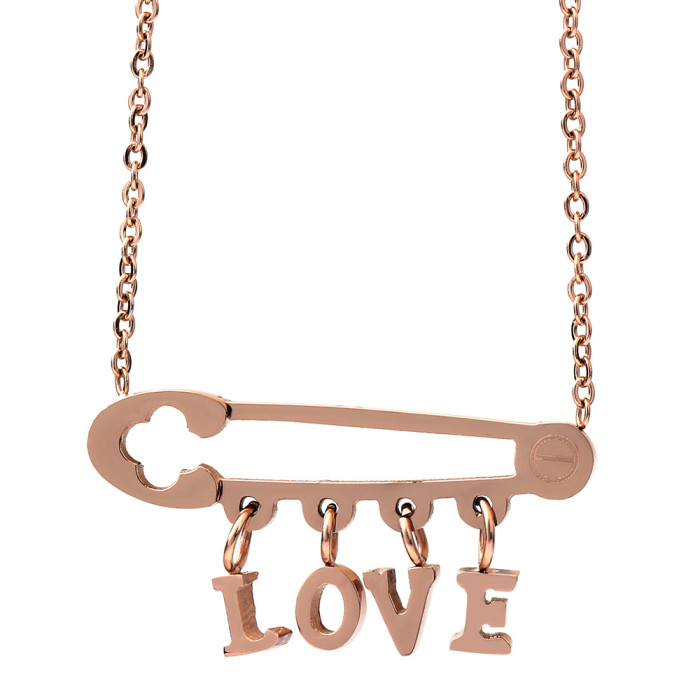 Japanese and Korean INS Style Personality Pin Pendant Love Rose Gold Necklace for Women Fashion Titanium Steel Collarbone Chain Wholesale