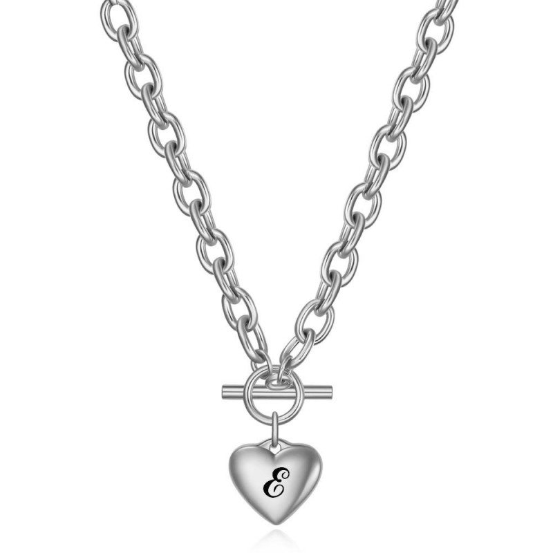 European and American Ins Fashion New Stainless Steel Heart-shaped 26 Letter Necklace Simple OT Titanium Steel Pendant Collarbone Chain Necklace