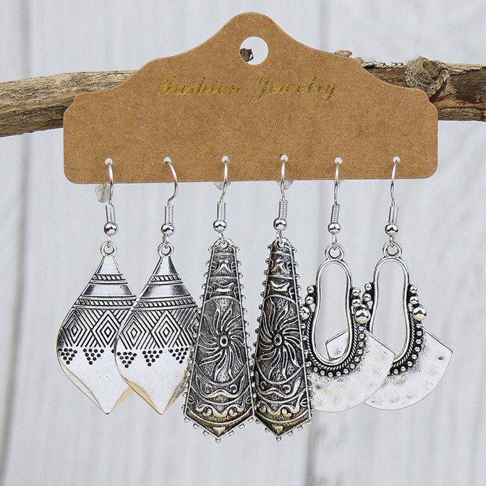 Fashion Ethnic Style Retro Feather Turquoise Earrings Multi-Piece Set Geometric Oil Drop Vacation Style Earrings for...