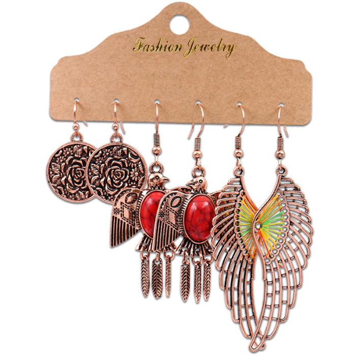 Amazon Earring Set Fashion Owl Wing Earrings Antique Silver Combination Accessories Wholesale, Jewelry Sets