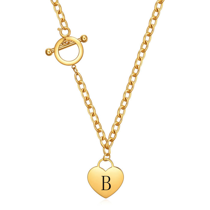 INS New Style Titanium Steel Stainless Steel 18K Gold Heart Peach Heart 26 Letters Necklace Titanium Steel Women OT C...
