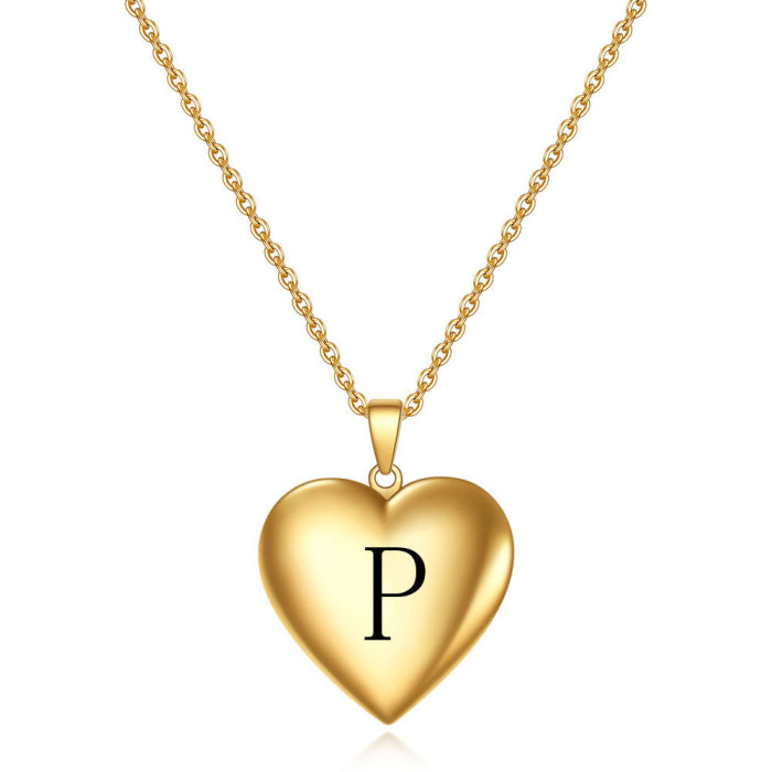 Wish Amazon Creative Commemorative Photo Heart-shaped Gold Pendant Titanium Steel Initial Heart Necklace for Women