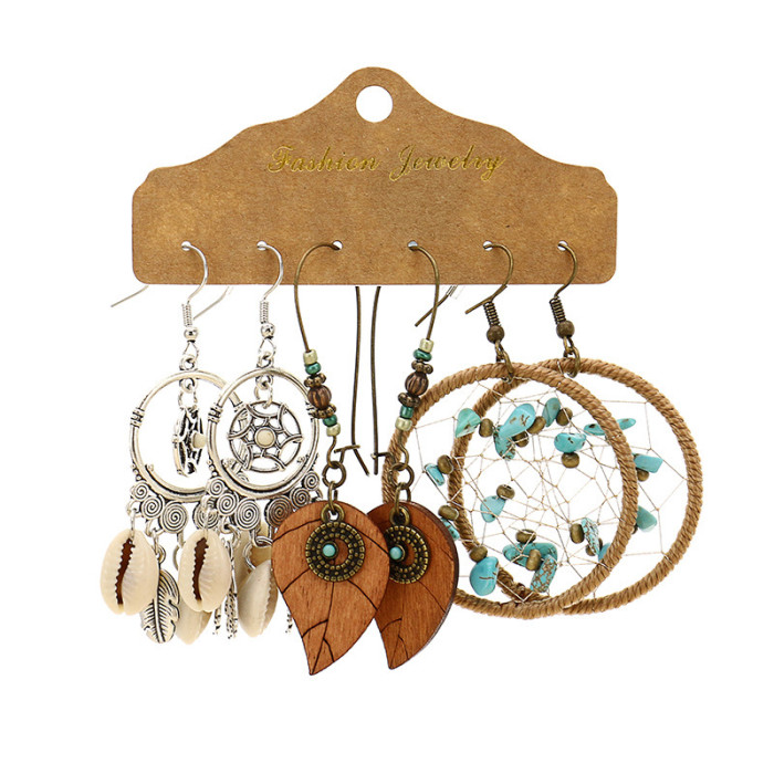 Exaggerated Retro Earring Set Fashion Ethnic Style Trendy Accessories Earrings 3-Pair Combination Wholesale, Jewelry...