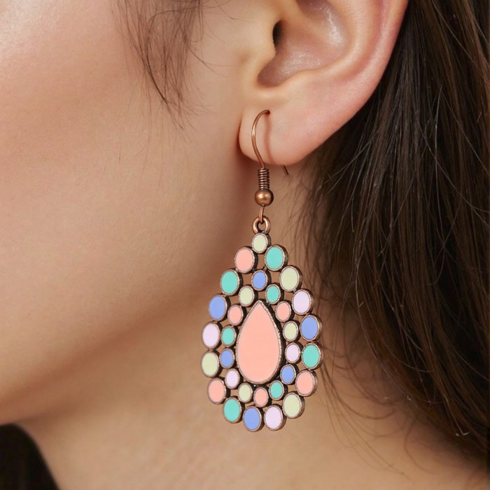 Hot-Selling Earrings Multi-Piece Set Ethnic Style Colorful Dopamine Water Drop Shape Oil Drop Earrings Manufacturer W...