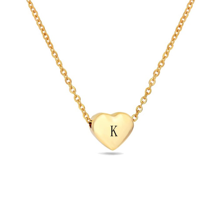 Amazon Wish Hot Sale Stainless Steel Versatile Heart Pendant 26 English Letters Titanium Steel Collarbone Chain Necklace Wholesale