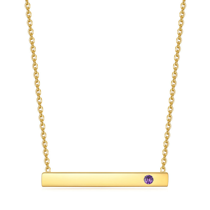 European and American Cross-Border New December Birthstone Rectangular Inlaid Diamond 18K Gold Collarbone Chain Necklace with Laser Logo