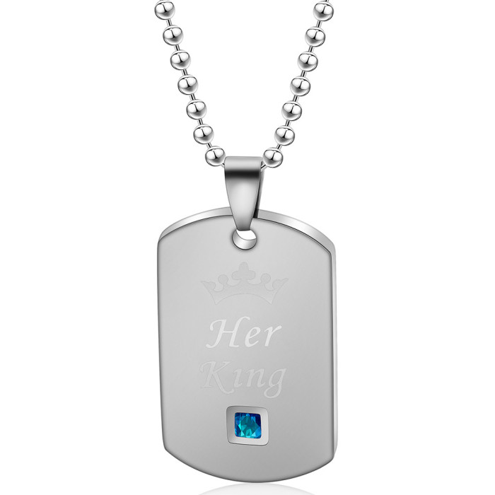 Hot Sale Personalized Military Brand Engraved Her King His Queen Crown Couple Stainless Steel Necklace