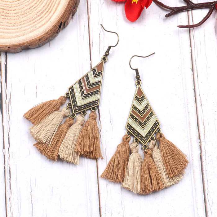 Cross-Border Hot Selling Diamond-Shaped Oil Drop Earrings European and American Fashion Tassel Earrings Wish Amazon Women's Jewelry Wholesale Earrings