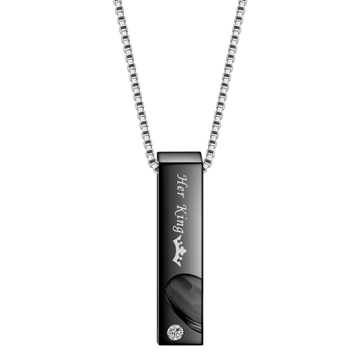 Fashion Valentine's Day Gift Titanium Steel Couple Necklace Her King His Queen Heart Pendant Pair
